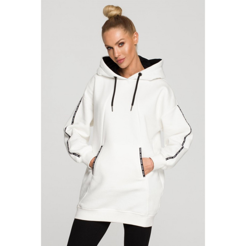 M696 Hooded sweatshirt with decorative piping - ecru