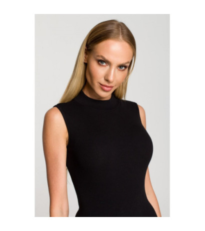 M697 Striped knit half turtleneck body - black