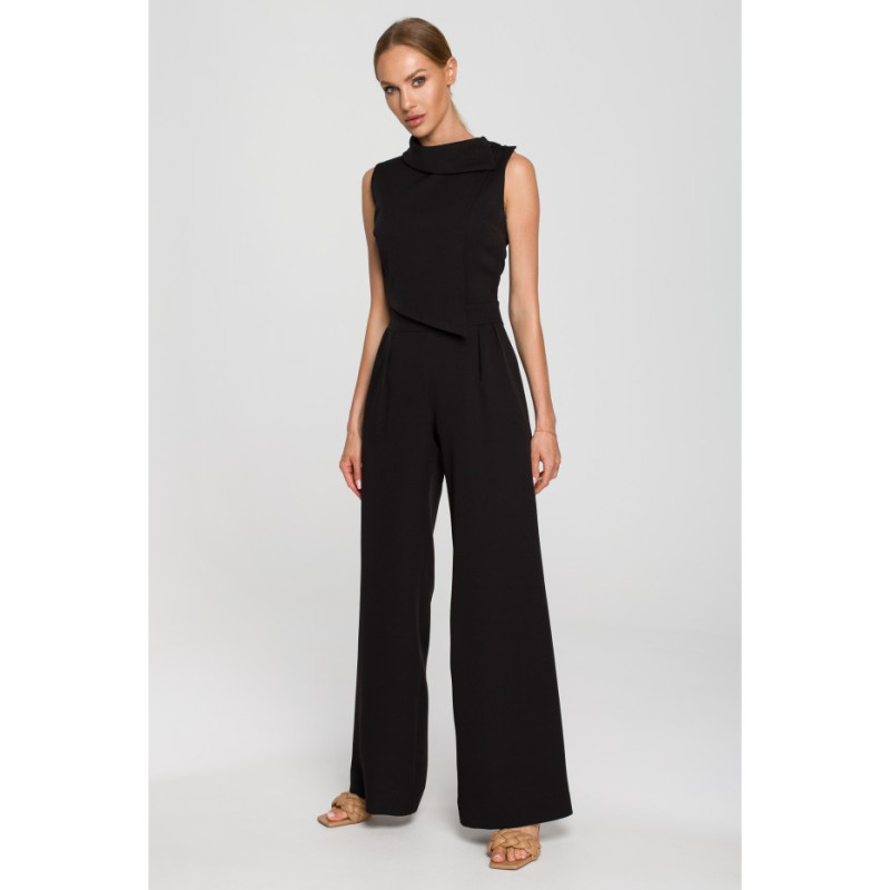 M702 Sleeveless jumpsuit with double front - black