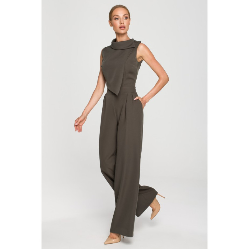 M702 Sleeveless jumpsuit with double front - khaki