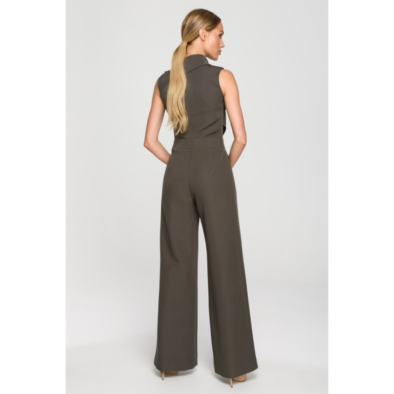 M702 Sleeveless jumpsuit with double front - khaki