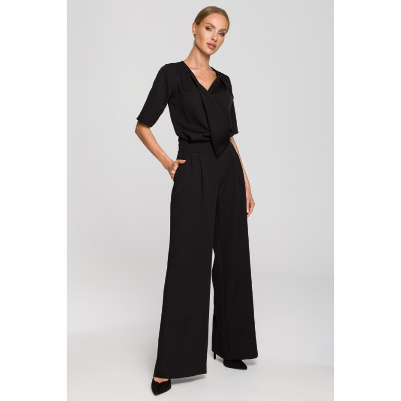 M703 Jumpsuit with decorative neckline - black