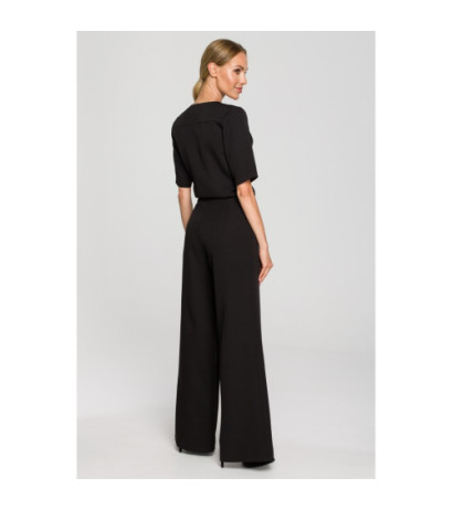 M703 Jumpsuit with decorative neckline - black