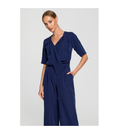 M703 Jumpsuit with decorative neckline - navy blue