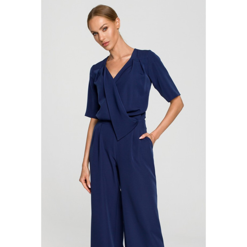 M703 Jumpsuit with decorative neckline - navy blue