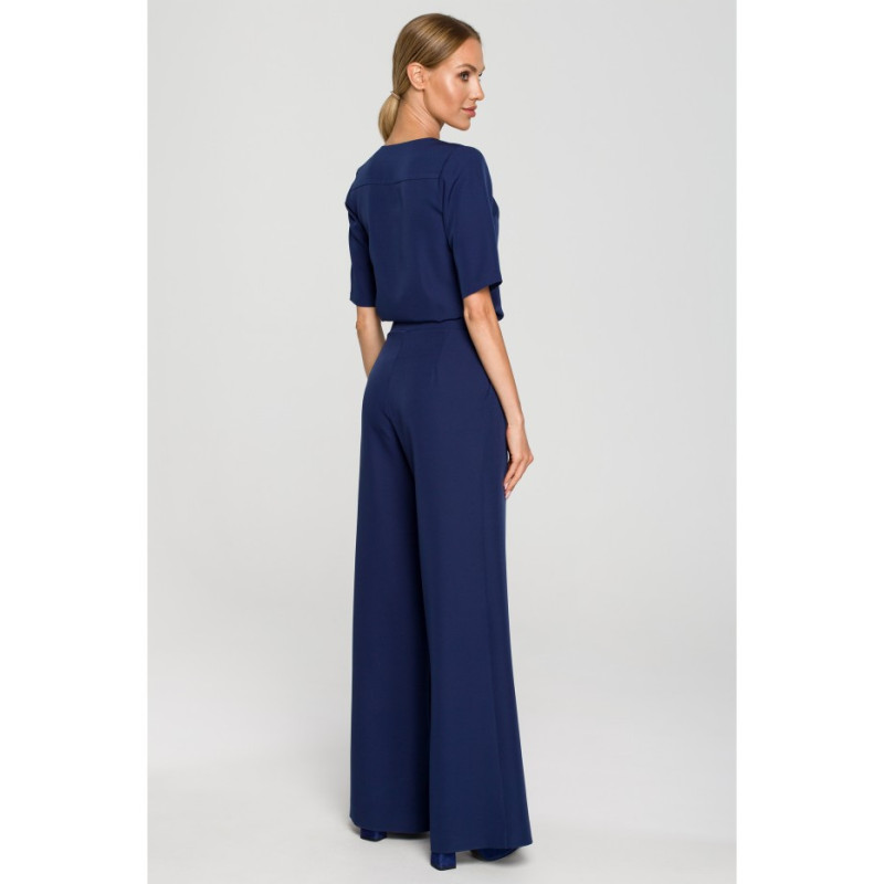 M703 Jumpsuit with decorative neckline - navy blue