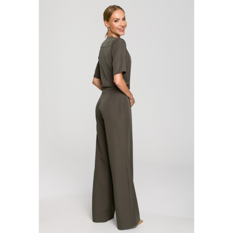 M703 Jumpsuit with decorative neckline - khaki