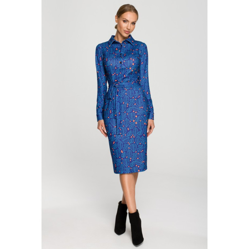 M706 Pencil dress with print and collar - model 1