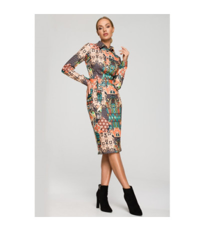 M706 Pencil dress with print and collar - model 3