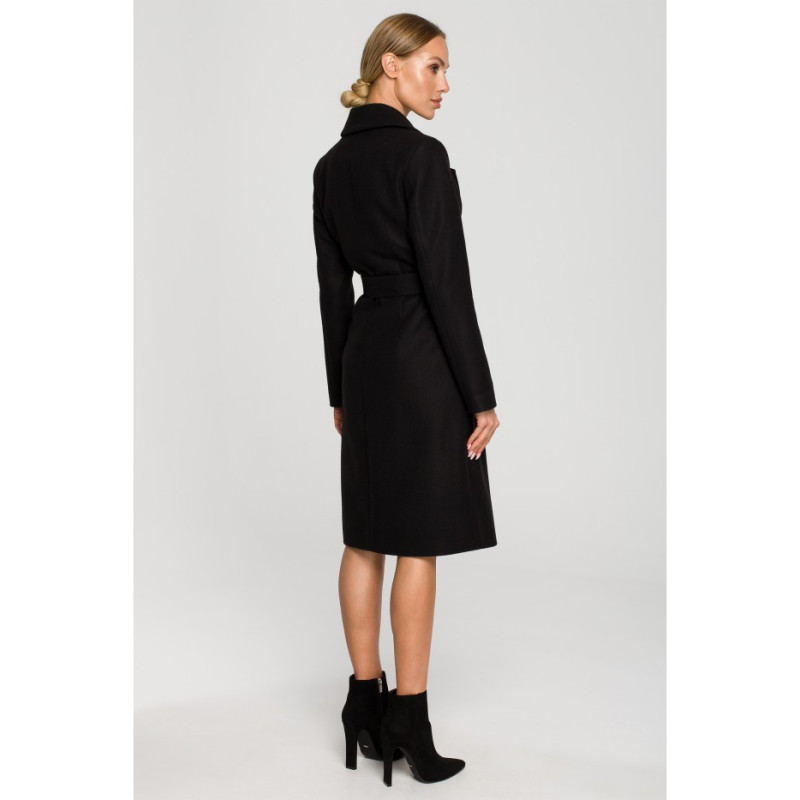 M708 Classic cut coat with belt - black