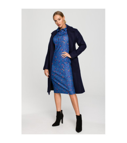 M708 Classic cut coat with belt - navy blue