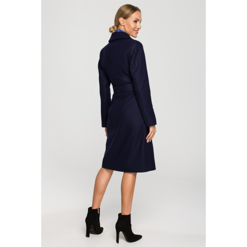 M708 Classic cut coat with belt - navy blue