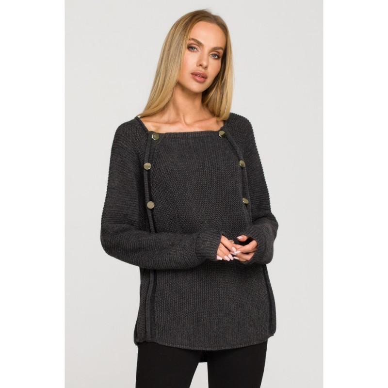 M712 Sweater with decorative buttons - graphite