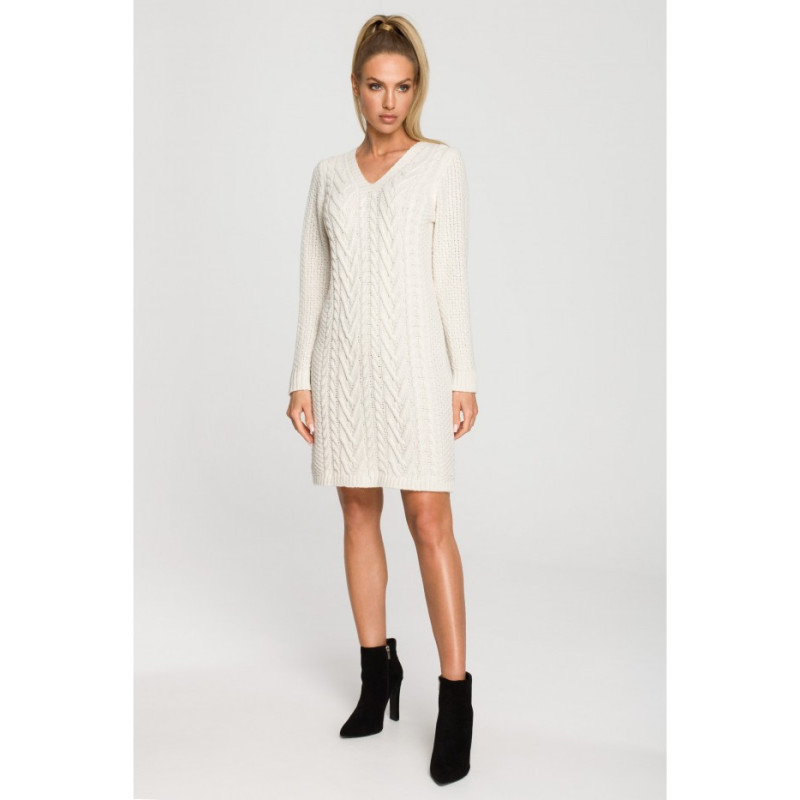 M713 Dress with plaid weave on the front - ivory