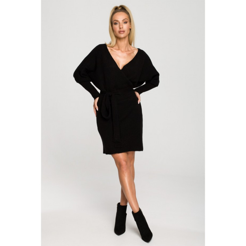 M714 Overlap sweater dress - black