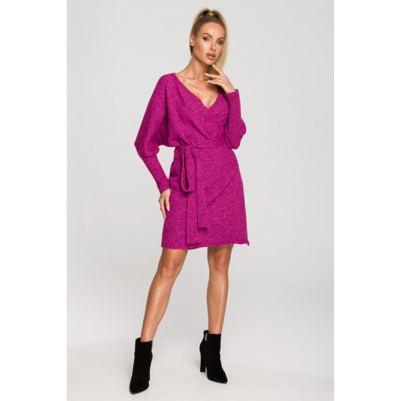 M714 Overlap sweater dress - raspberry