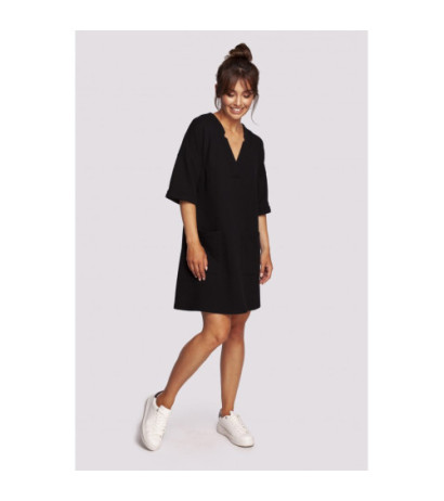 B233 Tunic with deep neckline and pockets - black