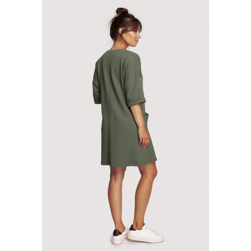 B233 Tunic with deep neckline and pockets - khaki