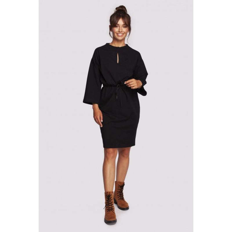 B234 Dress drawn at the waist with ties - black