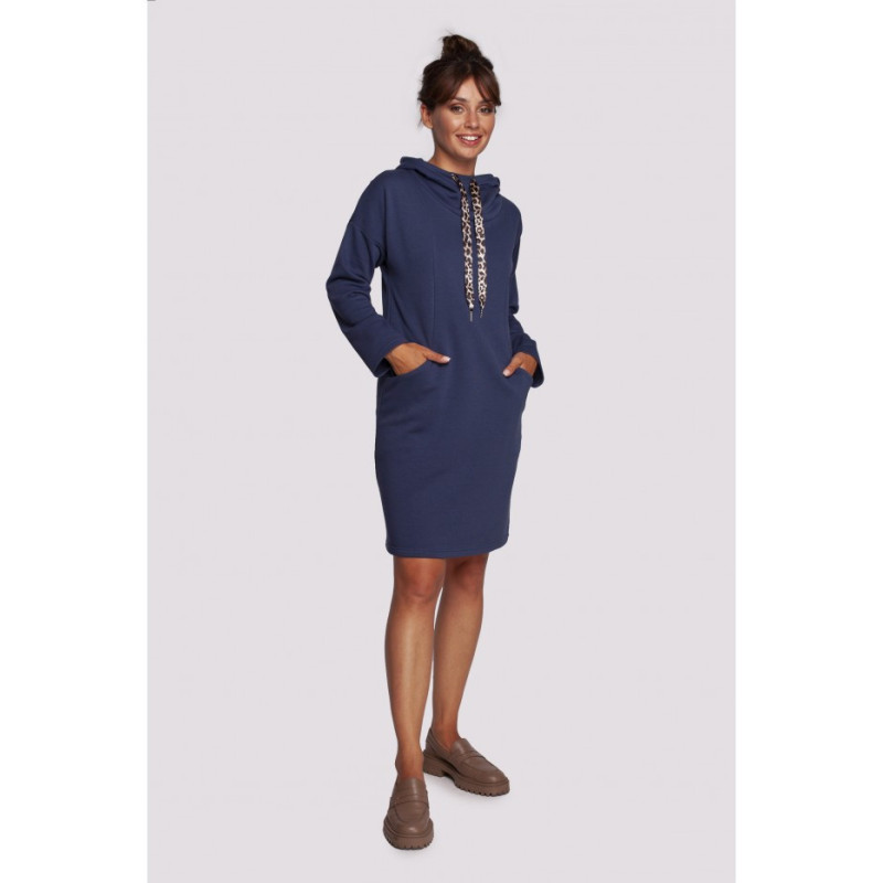 B238 Dress with high collar and pockets - blue