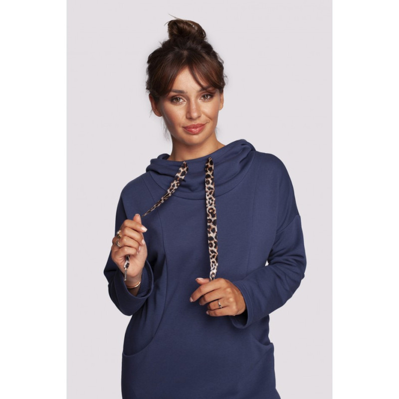 B238 Dress with high collar and pockets - blue