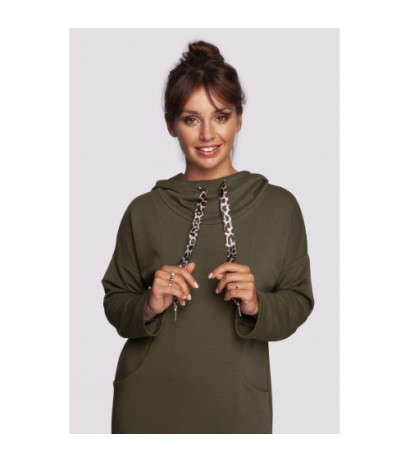 B238 Dress with high collar and pockets - olive green