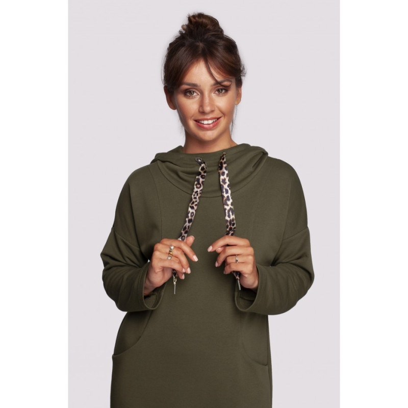 B238 Dress with high collar and pockets - olive green