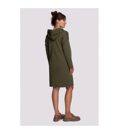 B238 Dress with high collar and pockets - olive green