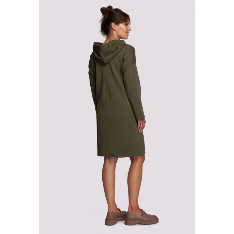 B238 Dress with high collar and pockets - olive green