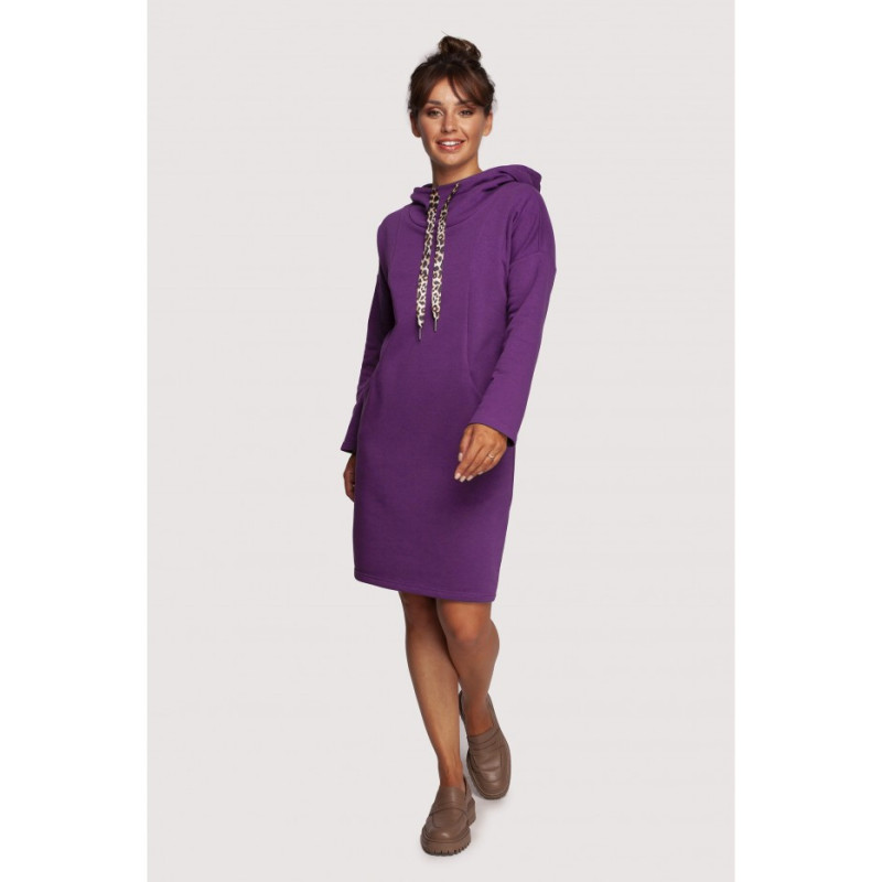 B238 Dress with high collar and pockets - purple