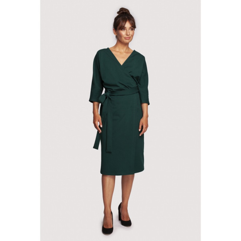 B241 Envelope dress with tied belt - dark green