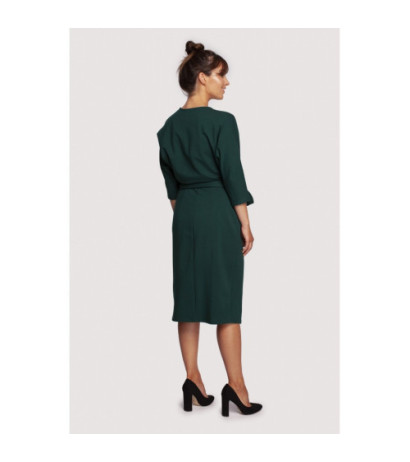 B241 Envelope dress with tied belt - dark green