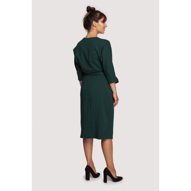 B241 Envelope dress with tied belt - dark green