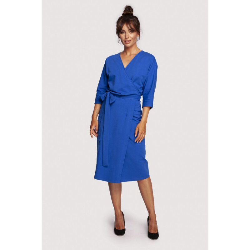 B241 Envelope dress with tied belt - cornflower blue