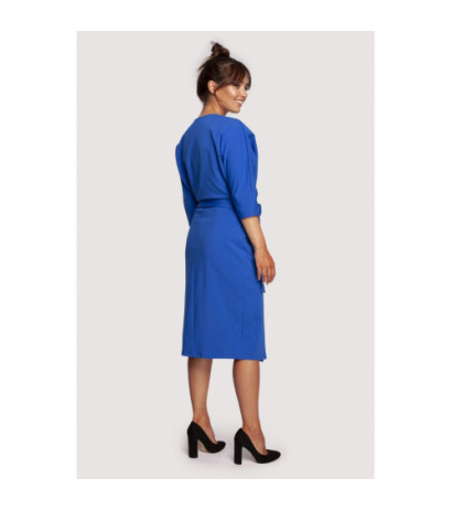 B241 Envelope dress with tied belt - cornflower blue