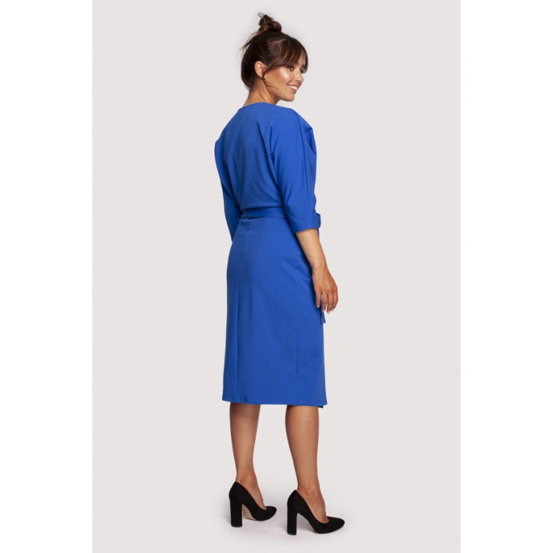 B241 Envelope dress with tied belt - cornflower blue