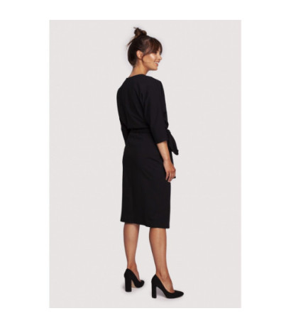 B241 Envelope dress with tied belt - black