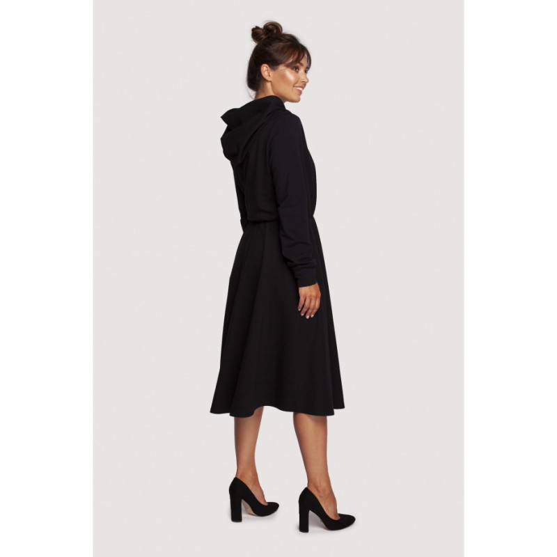 B245 Flared dress with hood - black