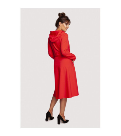 B245 Flared dress with hood - red