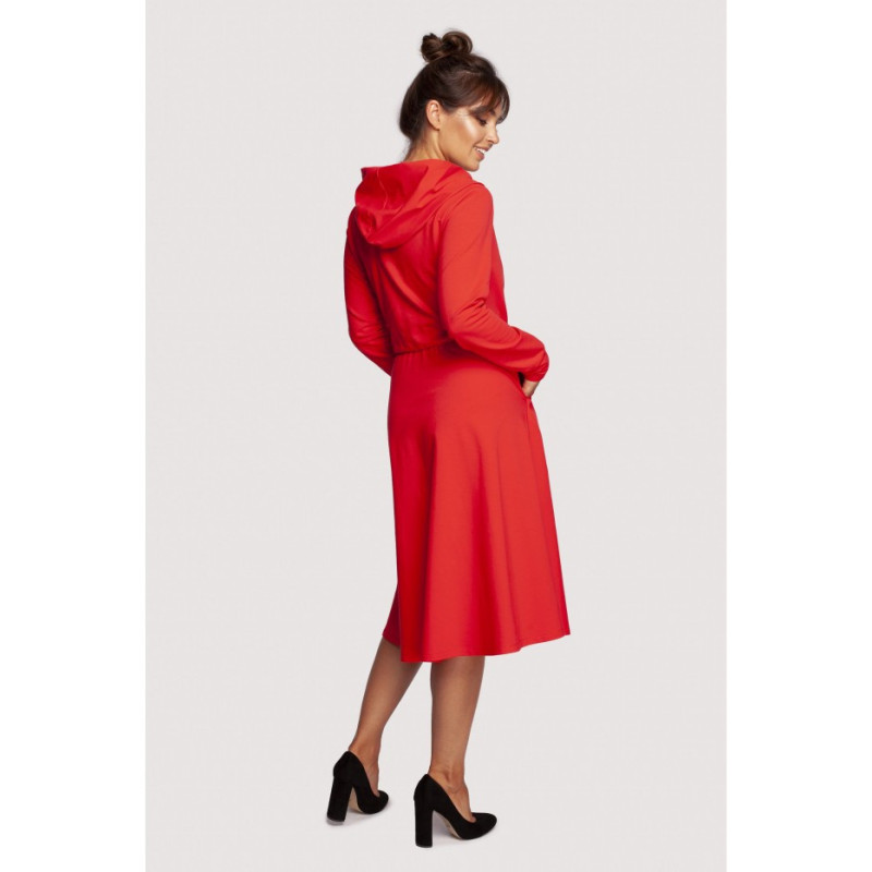 B245 Flared dress with hood - red