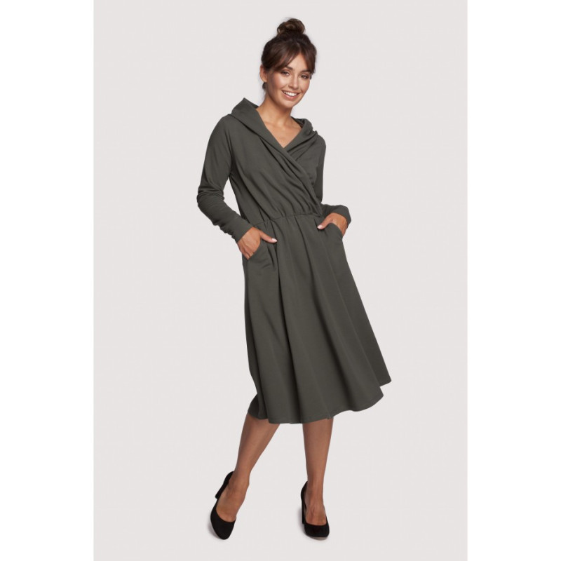 B245 Flared dress with hood - military green