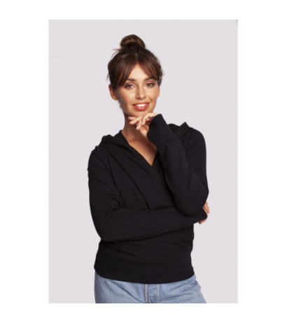 B246 Overlap hooded sweatshirt - black