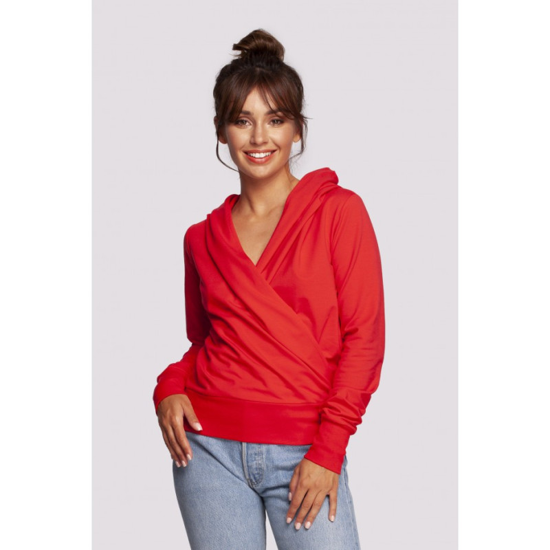 B246 Overlap hooded sweatshirt - red