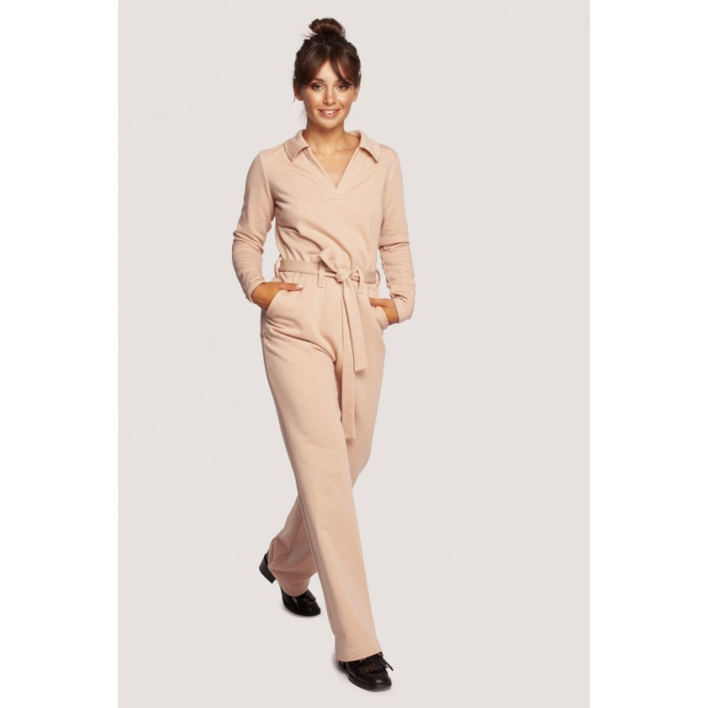 B248 Jumpsuit with collar and belt - beige