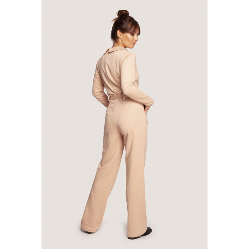 B248 Jumpsuit with collar and belt - beige