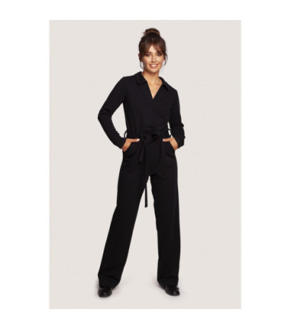 B248 Jumpsuit with collar and belt - black