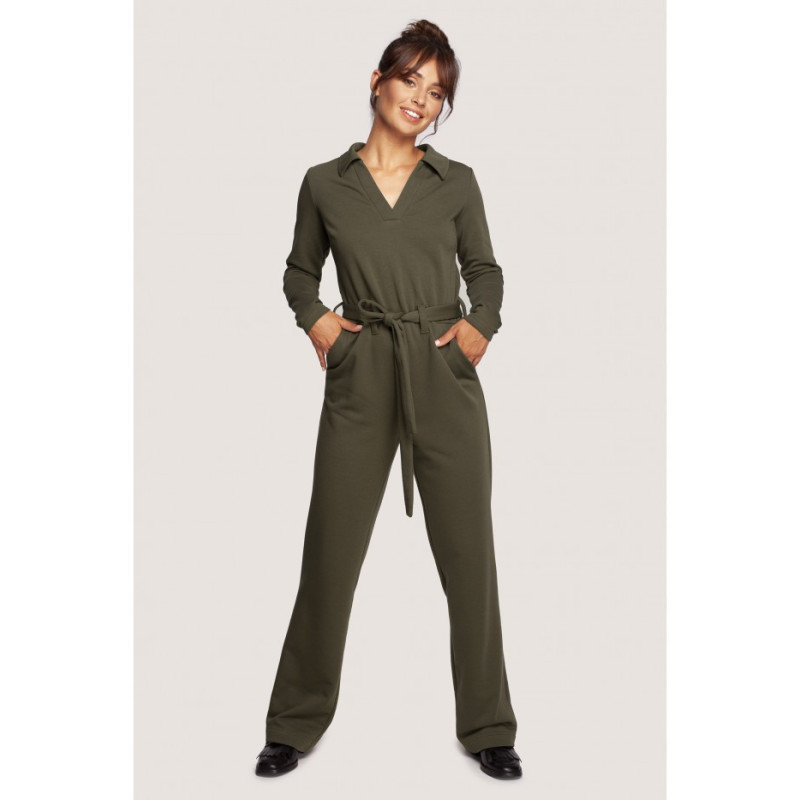 B248 Jumpsuit with collar and belt - olive green