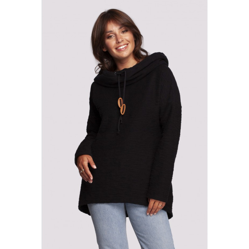 B249 Sweatshirt with chimney and hood - black