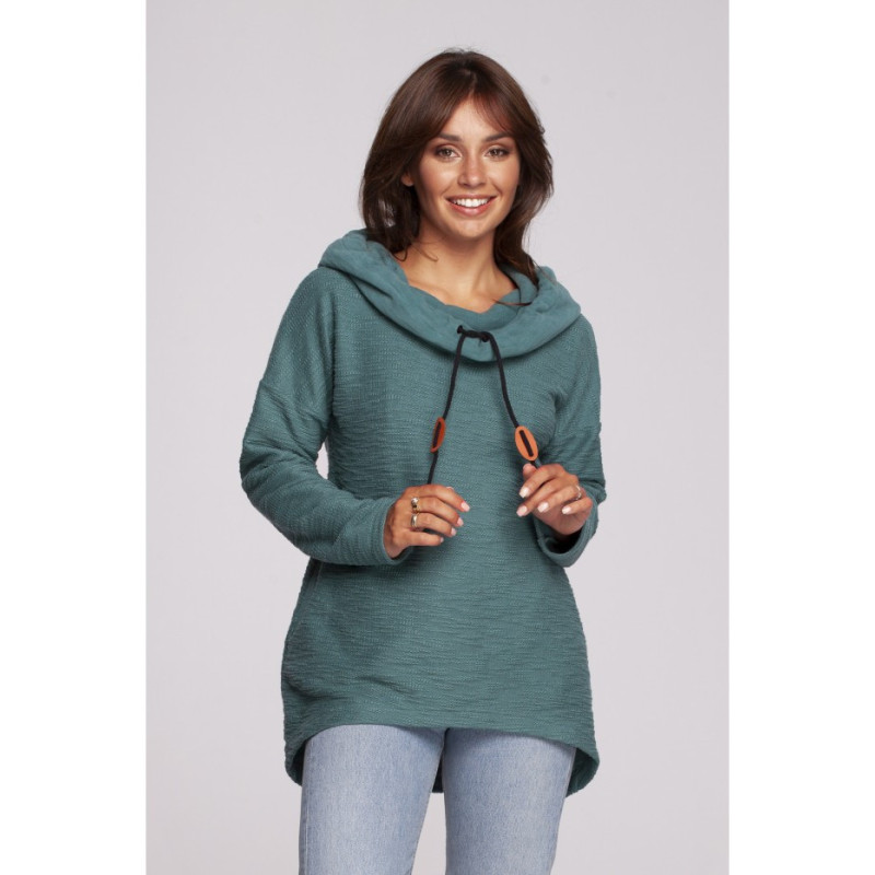 B249 Sweatshirt with chimney and hood - turquoise