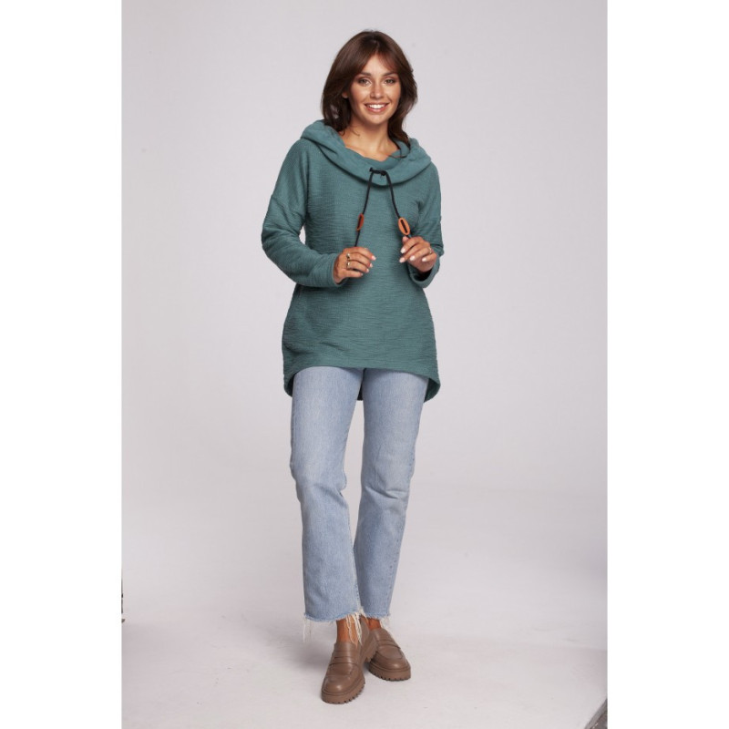 B249 Sweatshirt with chimney and hood - turquoise